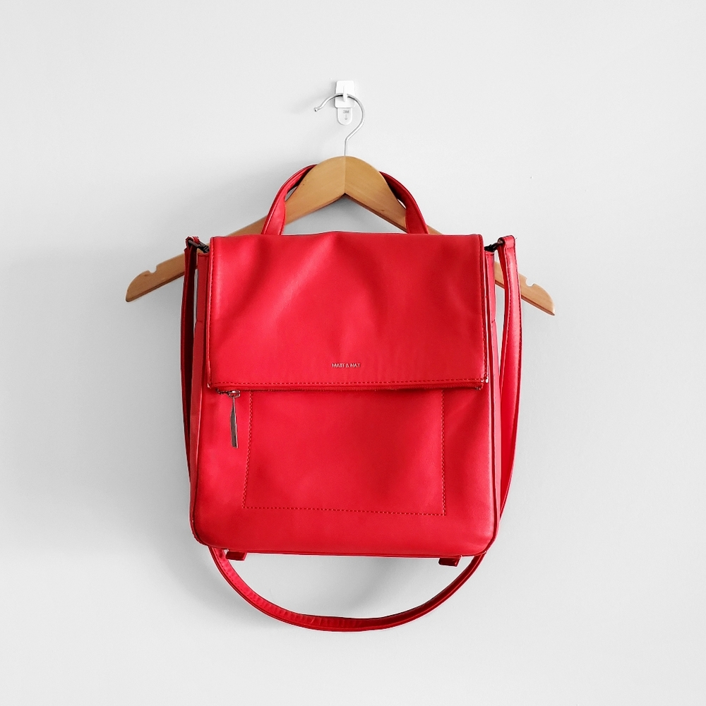 MATT & NAT Bright Red Vegan Flap Satchel Handbag with Crossbody
